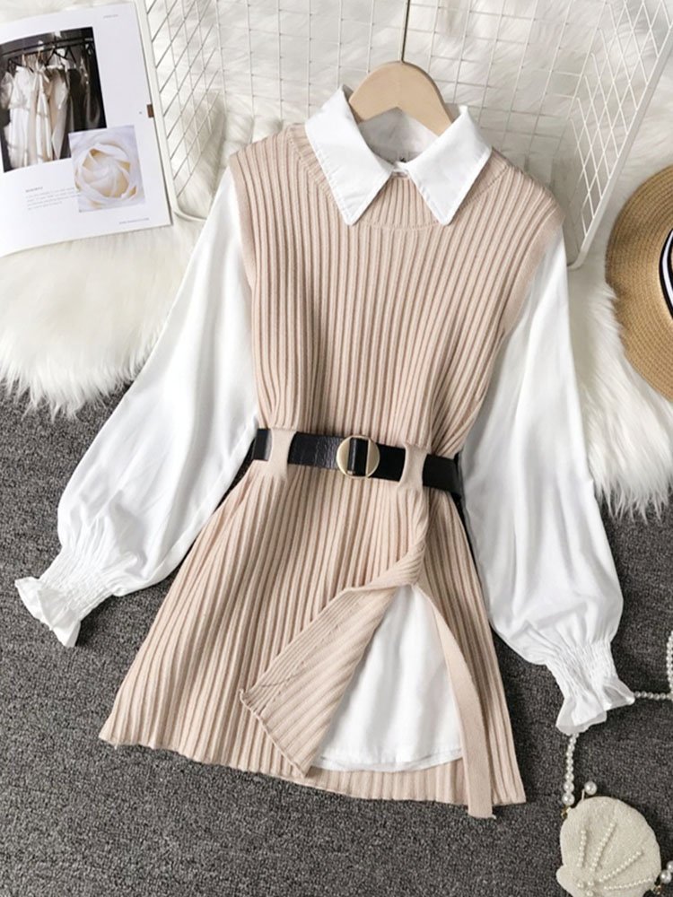 spring autumn women's lantern sleeve shirt knitted vest two piece sets of College style waistband vest two sets top UK900 4 spring autumn women's lantern sleeve shirt knitted vest two piece sets of College style waistband vest two sets top UK900 4