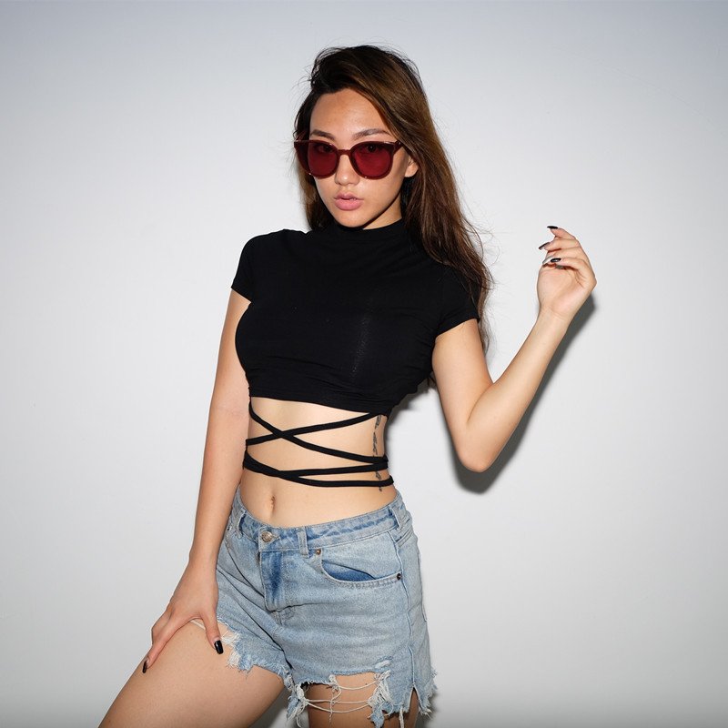 2021 Summer Women Black Short T-Shirts Sexy Crop Tops Short Sleeve Bandage Tee Tops Female Shirts 5 2021 Summer Women Black Short T-Shirts Sexy Crop Tops Short Sleeve Bandage Tee Tops Female Shirts 5