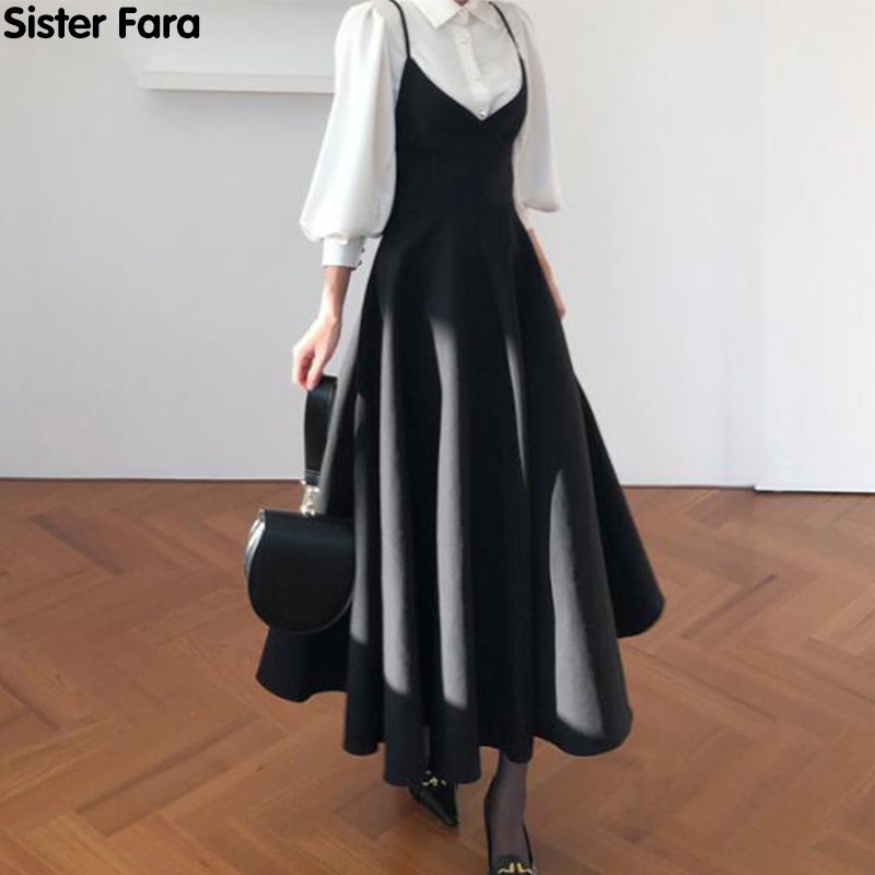 Sister Fara New Spring Dress 2022 Women Single Breasted Lantern Sleeve Shirt Set+Camisole Bow Pleated Solid Dresses 5 Sister Fara New Spring Dress 2022 Women Single Breasted Lantern Sleeve Shirt Set+Camisole Bow Pleated Solid Dresses 5