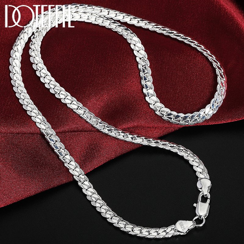 DOTEFFIL 925 Sterling Silver 8/16/18/20/22/24 Inch 6mm Side Chain Necklace Bracelet For Woman Men Fashion Charm Wedding Jewelry 6 DOTEFFIL 925 Sterling Silver 8/16/18/20/22/24 Inch 6mm Side Chain Necklace Bracelet For Woman Men Fashion Charm Wedding Jewelry 6