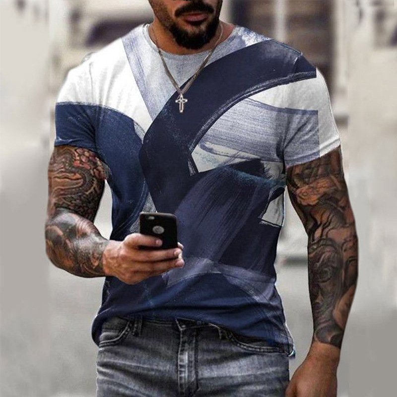 Retro classic European and American style short-sleeved street trend men's casual solid color printing T-shirt round neck top 4 Retro classic European and American style short-sleeved street trend men's casual solid color printing T-shirt round neck top 4