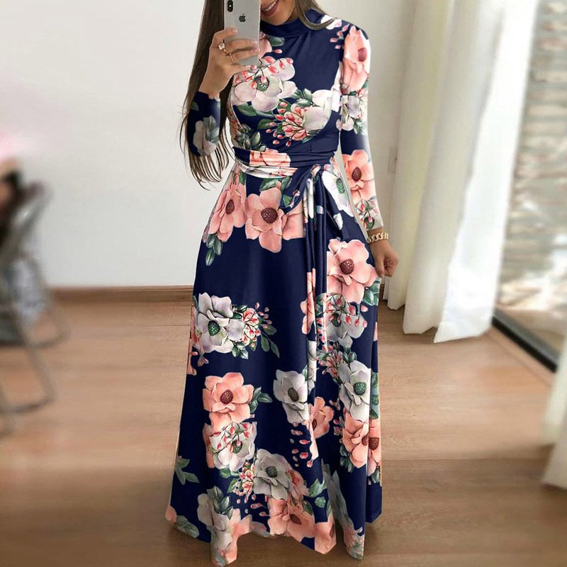 Plus Size Autumn And Winter Women's New Style 2021 Dress Print Street Long-sleeved High-neck Tie Long Casual 5 Plus Size Autumn And Winter Women's New Style 2021 Dress Print Street Long-sleeved High-neck Tie Long Casual 5