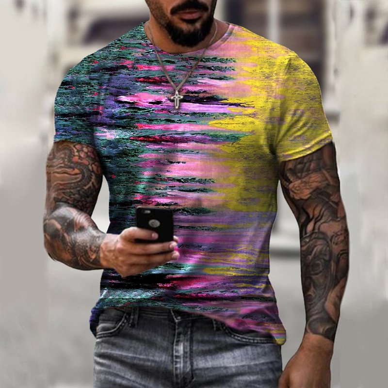 Retro classic European and American style short-sleeved street trend men's casual solid color printing T-shirt round neck top 3 Retro classic European and American style short-sleeved street trend men's casual solid color printing T-shirt round neck top 3