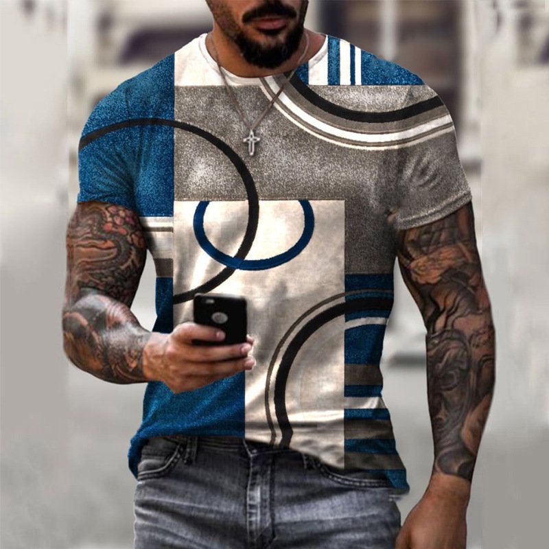 Retro classic European and American style short-sleeved street trend men's casual solid color printing T-shirt round neck top 5 Retro classic European and American style short-sleeved street trend men's casual solid color printing T-shirt round neck top 5