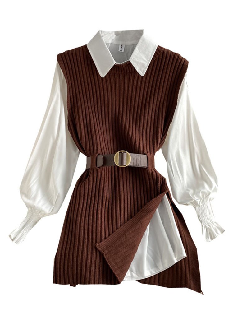 spring autumn women's lantern sleeve shirt knitted vest two piece sets of College style waistband vest two sets top UK900 5 spring autumn women's lantern sleeve shirt knitted vest two piece sets of College style waistband vest two sets top UK900 5