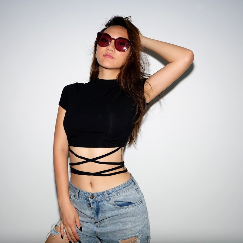 2021 Summer Women Black Short T-Shirts Sexy Crop Tops Short Sleeve Bandage Tee Tops Female Shirts 6 2021 Summer Women Black Short T-Shirts Sexy Crop Tops Short Sleeve Bandage Tee Tops Female Shirts 6