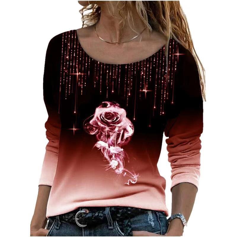 Women Fashion T-Shirt Oversize Long Sleeve O-Neck Printed Shirts Autumn Winter Casual Tops Plus Size 4 Women Fashion T-Shirt Oversize Long Sleeve O-Neck Printed Shirts Autumn Winter Casual Tops Plus Size 4