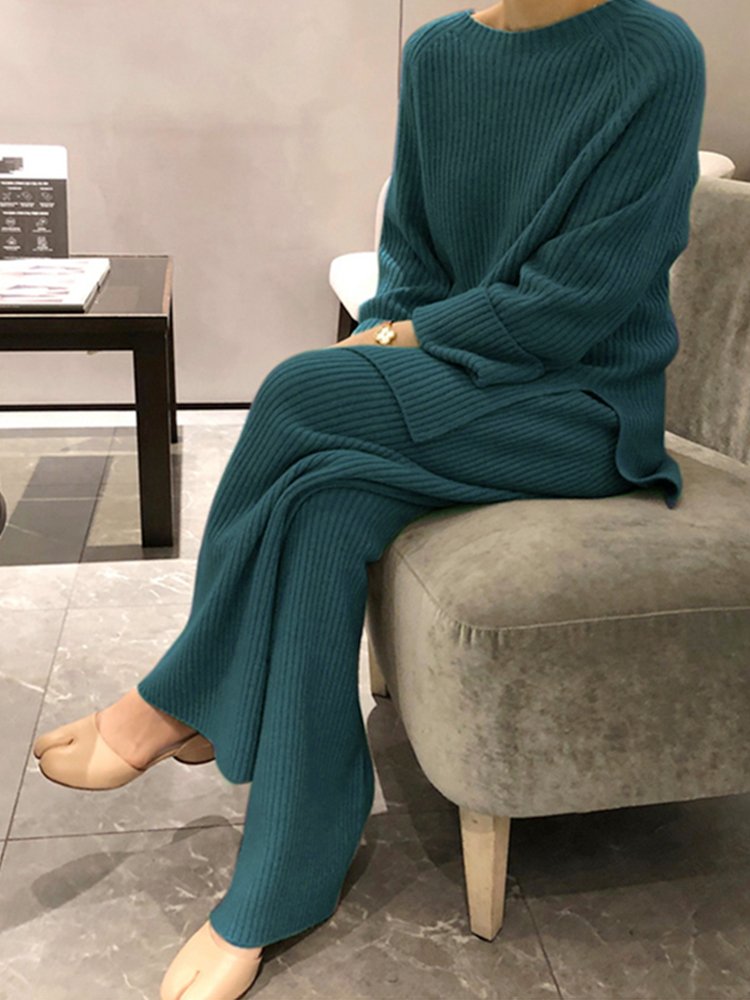 REALEFT 2021 Autumn Winter 2 Pieces Women Sets Knitted Tracksuit O-Neck Split Sweater and Wide Leg Jogging Pants Pullover Suits 4 REALEFT 2021 Autumn Winter 2 Pieces Women Sets Knitted Tracksuit O-Neck Split Sweater and Wide Leg Jogging Pants Pullover Suits 4