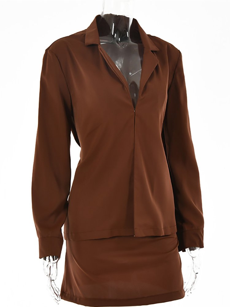 Fantoye Turn-down Collar Button Women Two Piece Set Brown Long Sleeve Top High Waist Skirt Women Autumn Sexy Slim Office Outfits 6 Fantoye Turn-down Collar Button Women Two Piece Set Brown Long Sleeve Top High Waist Skirt Women Autumn Sexy Slim Office Outfits 6