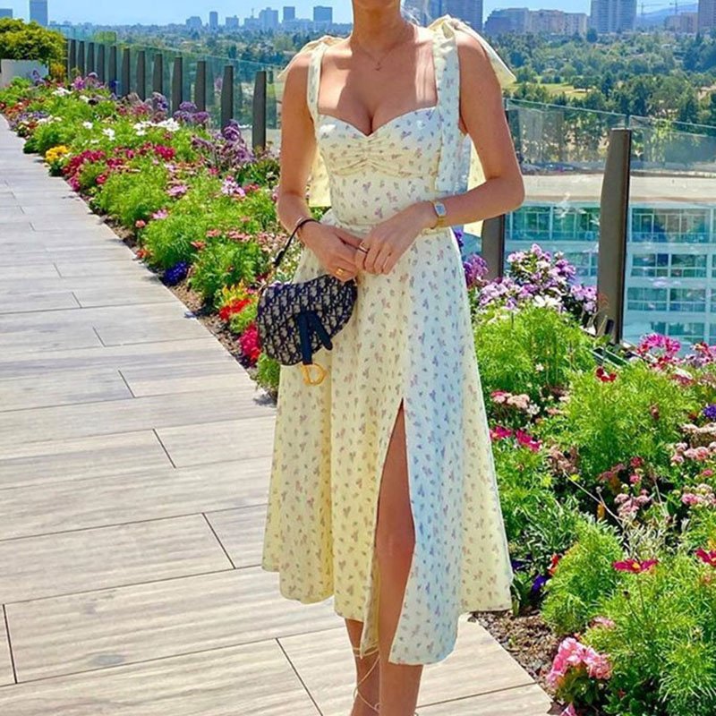 Summer Spring Floral Dress Women's Sexy Casual Fashion Sundress Midi Slip Backless Pleated Slit White Yellow Lace-up Flowers 5 Summer Spring Floral Dress Women's Sexy Casual Fashion Sundress Midi Slip Backless Pleated Slit White Yellow Lace-up Flowers 5